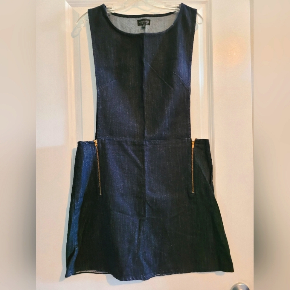 Topshop Navy Denim Overall Dress